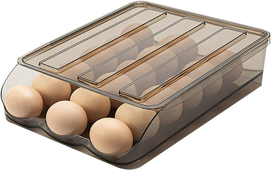 Egg Holder Storage Box with Lid Automatic Rolling Egg Container for Refrigerator Kitchen Egg Tray Organizer Bin for Household (1 Layer)